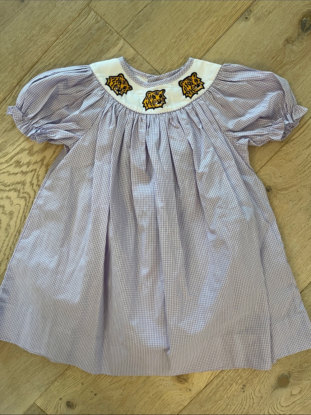 Lilac Gingham Tiger Yoke Girls dress LSU  Size 18 Months